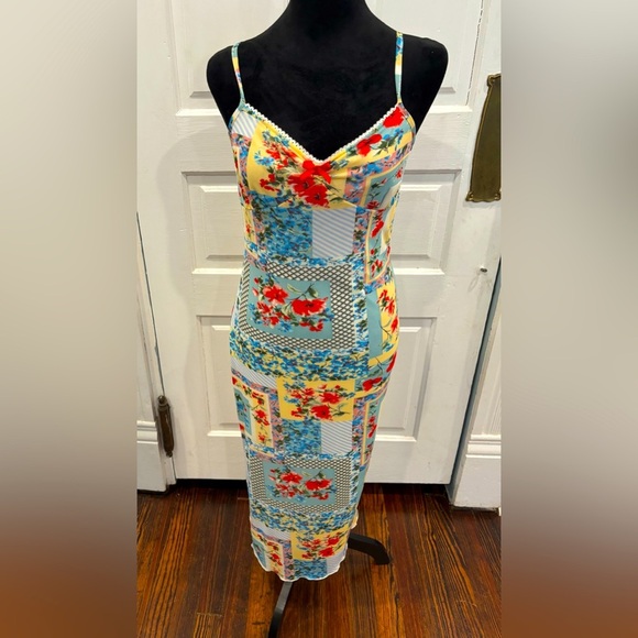Thirty Thirty LA Spaghetti Strap Patchwork Sweetheart Maxi Dress #8CUXD380 Sz L - Picture 1 of 10